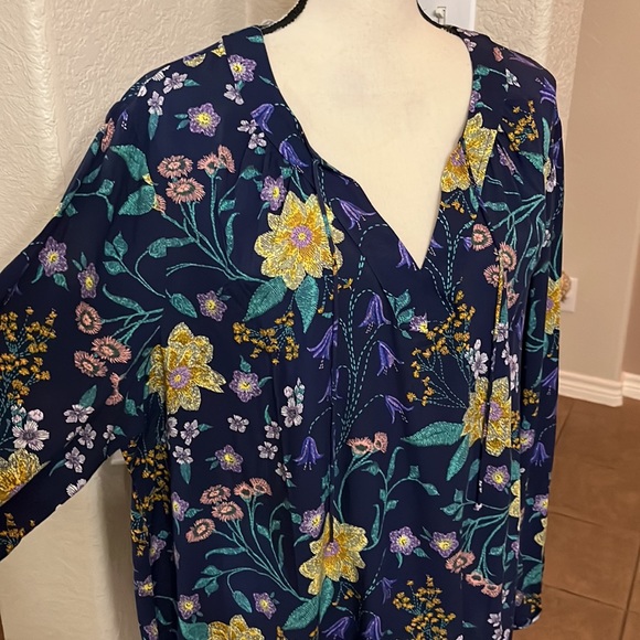 Old Navy navy floral print long sleeve blouse top Size XXL - Picture 5 of 17
